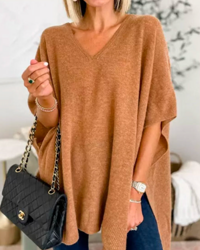 Erica - Maglione Poncho a V Collo Larghezza Scollo