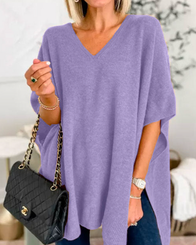 Erica - Maglione Poncho a V Collo Larghezza Scollo