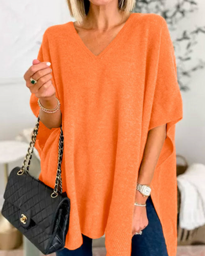 Erica - Maglione Poncho a V Collo Larghezza Scollo
