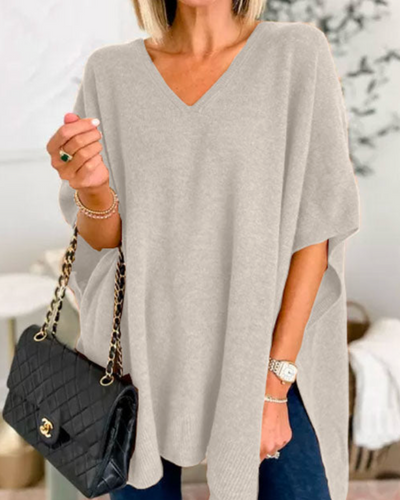 Erica - Maglione Poncho a V Collo Larghezza Scollo