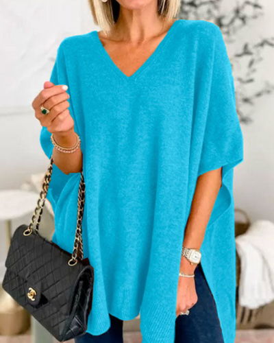 Erica - Maglione Poncho a V Collo Larghezza Scollo