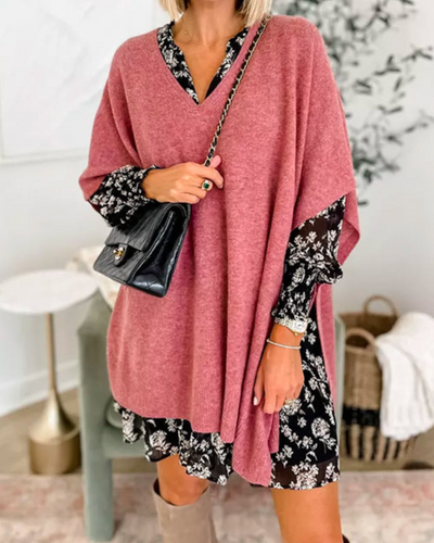 Erica - Maglione Poncho a V Collo Larghezza Scollo