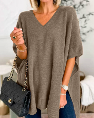 Erica - Maglione Poncho a V Collo Larghezza Scollo
