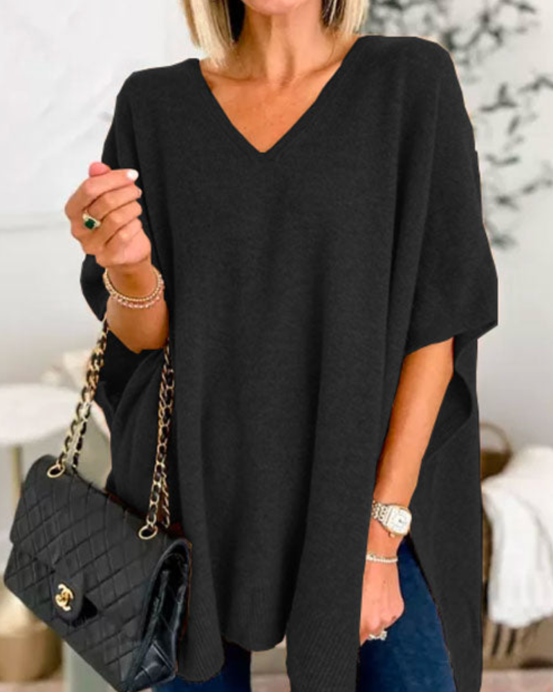 Erica - Maglione Poncho a V Collo Larghezza Scollo