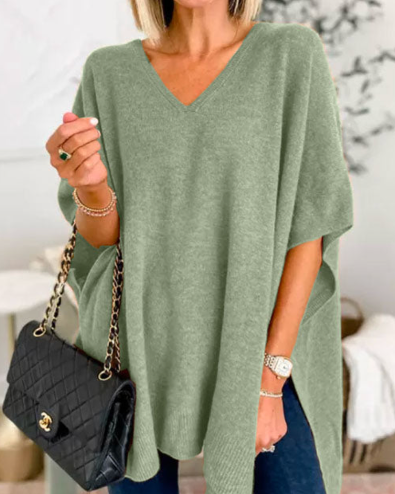 Erica - Maglione Poncho a V Collo Larghezza Scollo