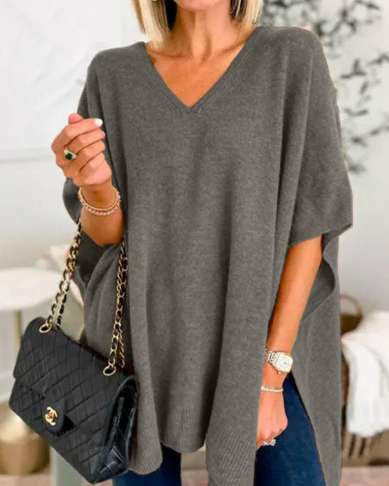 Erica - Maglione Poncho a V Collo Larghezza Scollo