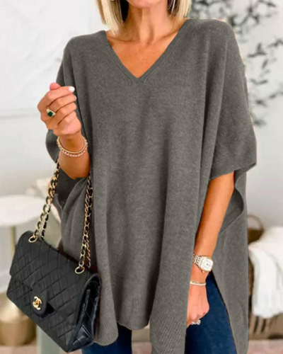 Erica - Maglione Poncho a V Collo Larghezza Scollo