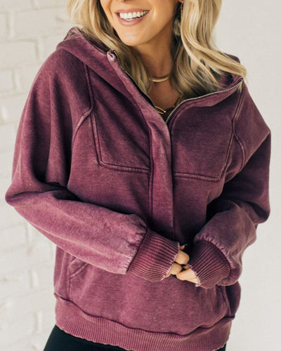 Nalas - Felpa con Zip Henley Acid Wash