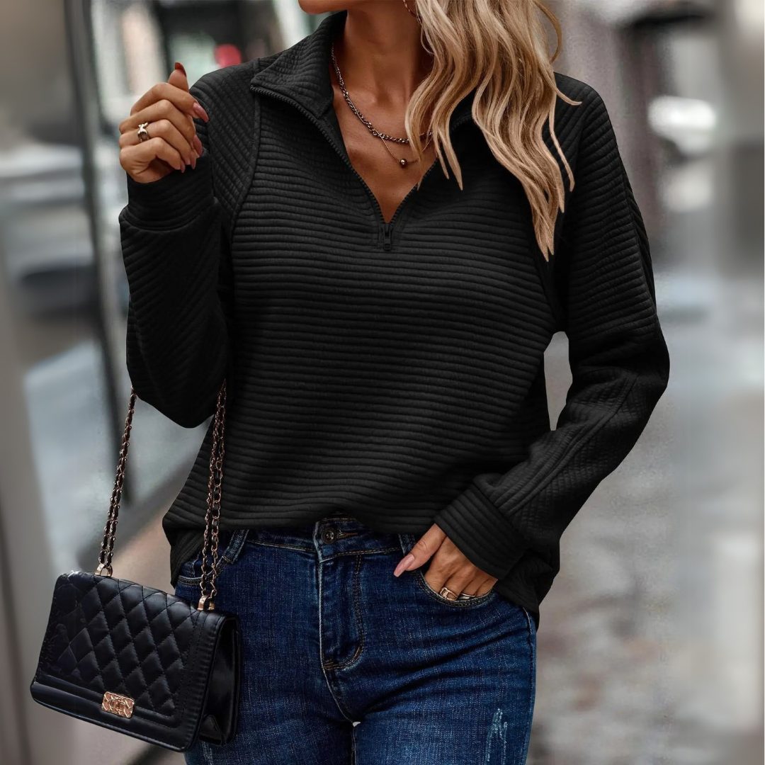 Suzanne - Pullover Dettagliato con Mezzo Zip