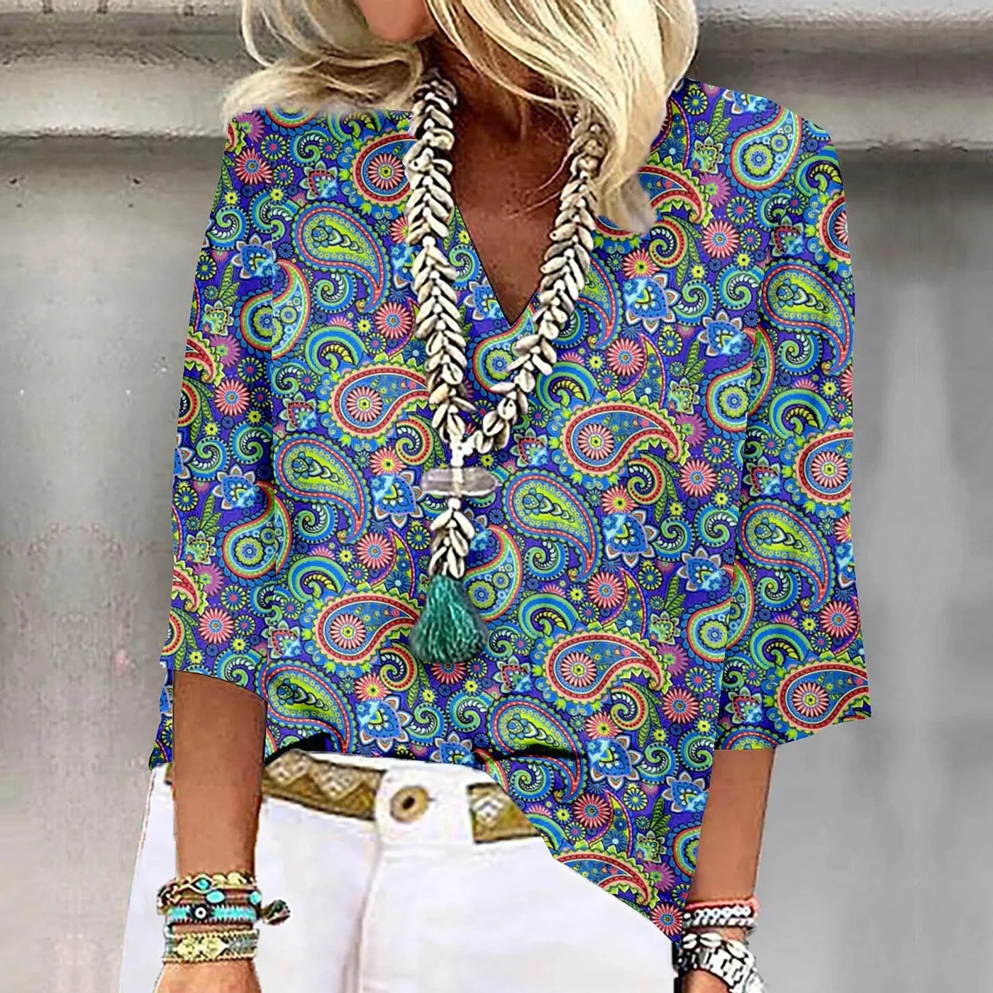 Sofia™ | Livlig Print Boho Bluse
