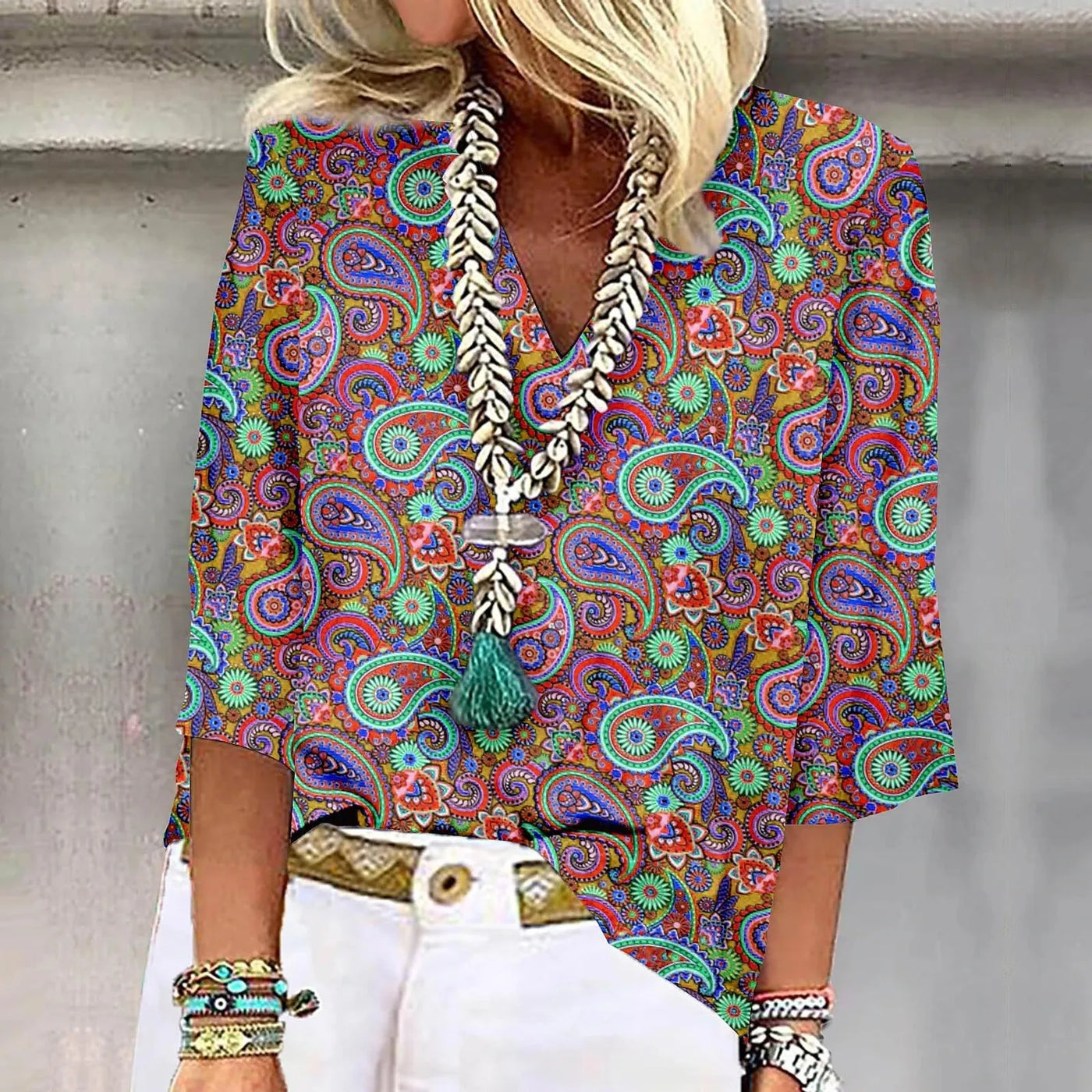 Sofia™ | Livlig Print Boho Bluse