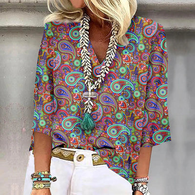 Sofia™ | Livlig Print Boho Bluse