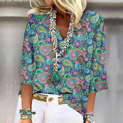 Sofia™ | Livlig Print Boho Bluse